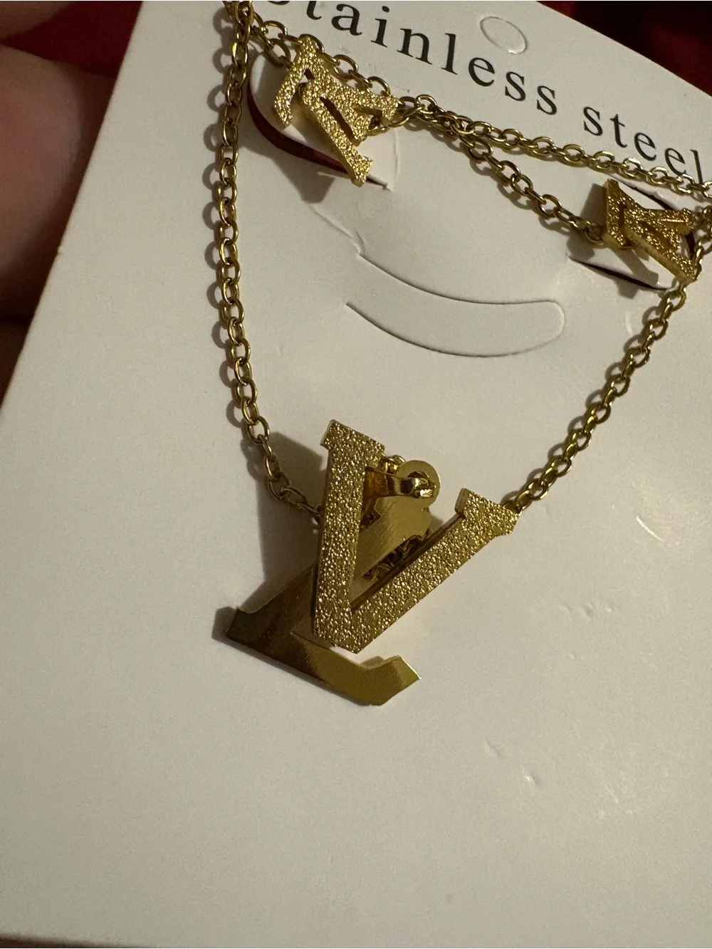 Gold Letter V Stainless Steel Necklace Set